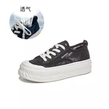 Сетчатые кроссовки на толстой подошве, маленькие белые женские, новая летняя мода 2025, обувь-печенье, спортивная и повседневная обувь для скейтборда, универсальные туфли-лодочки 35