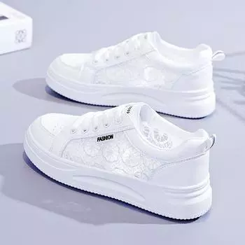 Сетчатые кроссовки, женская вулканизированная обувь, модные белые туфли, дышащие полые туфли на плоской подошве, женские летние повседневные кроссовки на шнуровке 39