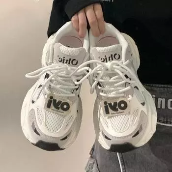 Сетчатые кроссовки женские новые кроссовки трикотажные кожаные спортивные туфли на платформе громоздкие кроссовки для ходьбы бег трусцой повседневная обувь 35 бежевый