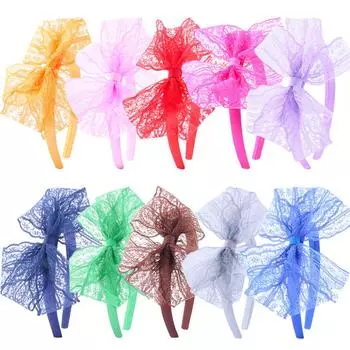 Сетчатые кружевные ленты для волос с бантом для женщин и девочек, однотонные обручи для волос с большим бантом и зубцами, нескользящие повязки на голову, летние аксессуары для волос