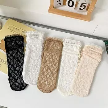 Сетчатые кружевные носки женские летние ажурные тонкие дышащие свободные длинные носки JK Lolita Sweet Girls Kawaii милые носки с оборками белый