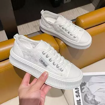 Сетчатые маленькие белые туфли Детские летние парусиновые туфли Маленькие ароматные стильные универсальные туфли для доски Тонкие дышащие туфли на толстой подошве из печенья 39 белый