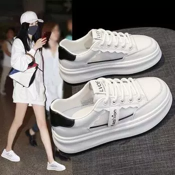 Сетчатые маленькие белые туфли женские летние дышащие сетчатые туфли с толстой подошвой тонкие повседневные спортивные туфли для сноубординга 35 белый