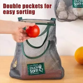 Сетчатые многоразовые сумки для покупок большой емкости, сумки, дышащие, пыленепроницаемые, подвесные кухонные сумки для хранения, органайзеры для фруктов и овощей 19X15X3CM чёрный