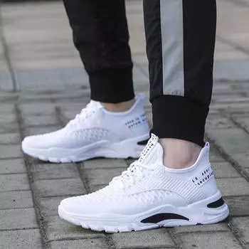 Сетчатые мужские туфли дышащие белые мужские кроссовки модные легкие черные большие размеры мужские повседневные туфли Zapatillas Hombre 39 белый