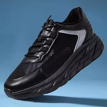 Сетчатые мужские туфли на толстой подошве, модные, универсальные, черные, простые, модные, повседневные, одинарные, спортивная обувь 39 чёрный