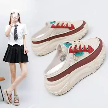 Сетчатые низкие туфли для папы, женские летние новые дышащие студенческие спортивные туфли для увеличения роста, для отдыха 35 красный
