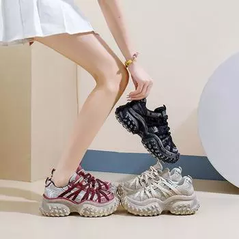 Сетчатые низкие туфли для папы, женские осенние новые дышащие студенческие спортивные туфли с повышенным комфортом, повседневные туфли 35 красный