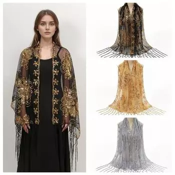 Сетчатые пайетки, шали, блестки, кисточки, шарф, роскошные вечерние платья, шарфы, украшения для платьев чёрный
