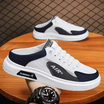 Сетчатые полускользящие туфли для доски, мужская летняя обувь, новинка 2025 года, ленивые тапочки с одной педалью, студенческая повседневная модная обувь для мужчин 39