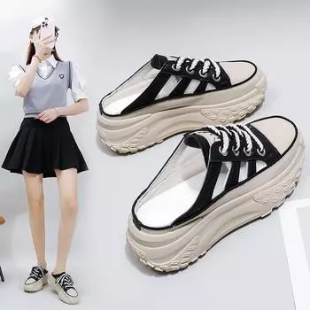 Сетчатые полутапочки для папы, женская летняя новая дышащая женская студенческая обувь, повседневная женская обувь 35 чёрный