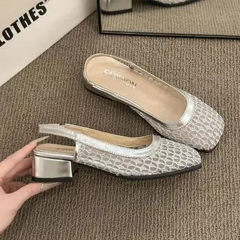 Сетчатые полые сандалии с головой-мешком женские новые летние Мэри Джейн с юбкой темперамент толстый каблук одинарная обувь 35