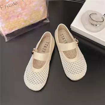 Сетчатые полые туфли женские летние новые темпераментные с мелким вырезом на плоской подошве одинарные туфли туфли-рыболовная сеть 35