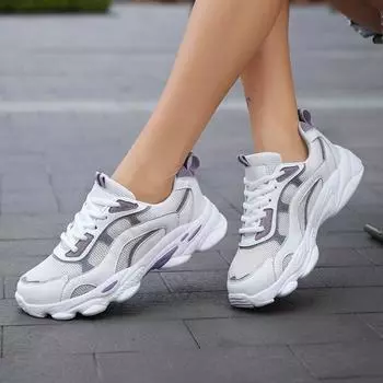 Сетчатые повседневные кроссовки с дышащей подошвой на платформе для женщин 35 чёрный