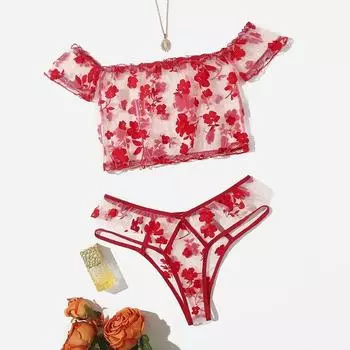 Сетчатые прозрачные комплекты нижнего белья для женщин, роскошные комплекты с вышивкой и милыми цветами, кружевные прозрачные стринги и бюстгальтеры