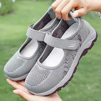 Сетчатые сандалии на липучке для среднего и старшего возраста, дышащая прогулочная обувь на мягкой подошве, повседневная женская обувь 35 чёрный