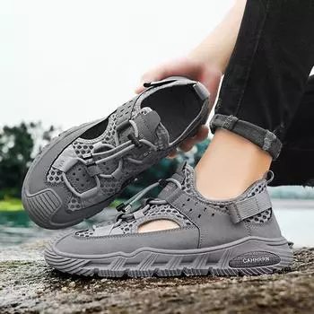 Сетчатые сандалии. Пляжные сандалии с полыми краями. Забродная обувь. Быстросохнущая обувь для вождения с большой сеткой. 39–44. 39 бежевый