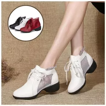 Сетчатые танцевальные туфли для джаза, низкие каблуки, белые кожаные современные танцевальные ботинки, дышащие низкие ботинки, обувь для учителей 34 чёрный