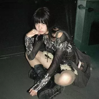 Сетчатые топы в стиле гранж-эстетика, японские прозрачные топы с татуировкой Y2k, винтажные прозрачные футболки с длинными рукавами в стиле Харадзюку, готические S чёрный