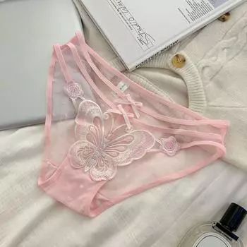 Сетчатые трусы с низкой талией, полые кружевные трусы с бантом, хлопковые сетчатые трусики с промежностью, тонкие трусики, подарки на день рождения