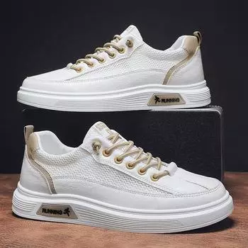 Сетчатые туфли для доски, студенческие белые туфли, летняя мужская обувь 2024 года, новые дышащие спортивные повседневные модные туфли для мужчин 39