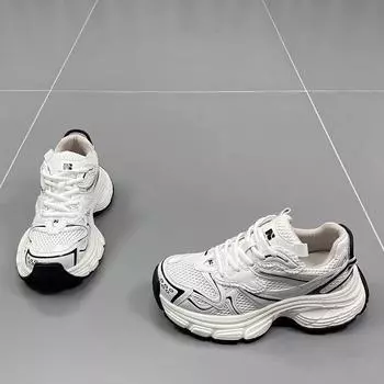 Сетчатые туфли для папы, женские, лето 2025, новые, тонкие, с толстой подошвой, дышащие, повседневные, спортивные туфли прилив 35 серебряный