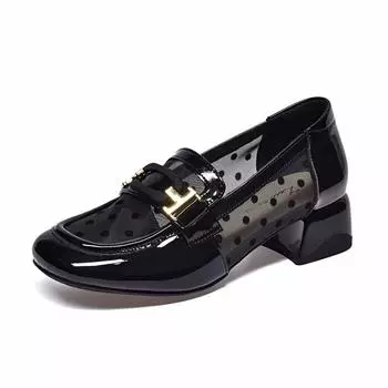 Сетчатые туфли-лодочки женские весенне-летние с квадратным носком, в горошек, с квадратной пряжкой, с открытым вырезом, на толстом каблуке, маленькие кожаные туфли, на низком каблуке, обувь на четыре сезона 34