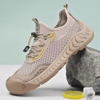 Сетчатые туфли мужские 2025 новые летние дышащие мужские туфли с плетеной крупной сеткой на мягкой подошве с одним отверстием для педали обувь 38 песочный