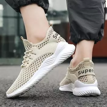 Сетчатые туфли мужские 2025 новые летние тонкие сетчатые спортивные дорожные повседневные туфли с большой сеткой полые модные туфли с кондиционером 39 бежевый