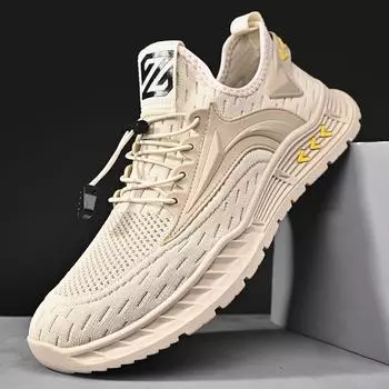 Сетчатые туфли мужские летние новые Flyknit дышащие мягкие легкие нескользящие повседневные туфли без застежек 38 чёрный