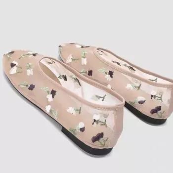 Сетчатые туфли с плоским дном, женские, весна-лето, новые модные туфли в иностранном стиле, круглые дышащие балетки, верхняя одежда 35 абрикосовый