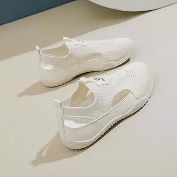 Сетчатые туфли женские дышащие сетчатые туфли 2025 новые летние тонкие белые туфли юбка легкая мягкая подошва одна педаль K1506 35 хаки