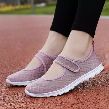 Сетчатые туфли Женские летние легкие повседневные туфли на липучках Одинарные туфли Женская обувь Обувь для беременных Туфли с пряжками на мягкой подошве 35 синий