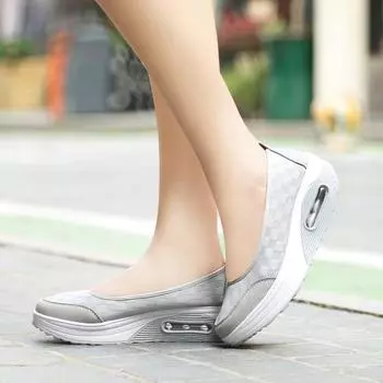 Сетчатые туфли женские на воздушной подушке с платформой повышенной прочности спортивная обувь для отдыха 35 чёрный