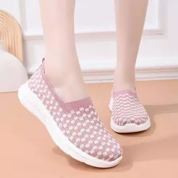 Сетчатые туфли женские весна-лето 2025 года новые однопедальные туфли с неглубоким горлом для мам импортные торговые туфли на толстой подошве повседневные для ходьбы и танцев 36 розовый