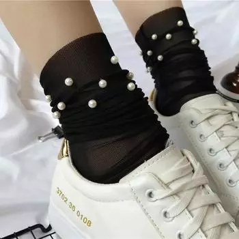 Сетчатые жемчужины женские носки модные женские принцессы куча куча Meias мягкие забавные носки прозрачные эластичные чулочно-носочные изделия one size белый