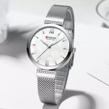 Сетчатые женские часы Роскошный бренд Кварцевые часы Женские часы-браслет серебряный