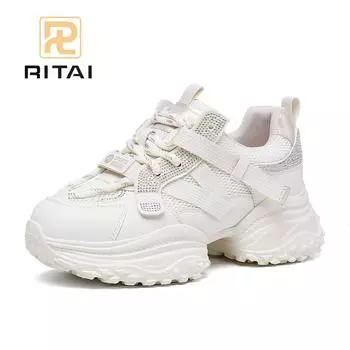 Сетчатые женские кроссовки со стразами, усиленные толстой подошвой, дышащие повседневные кроссовки 35 бежевый