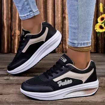 Сетчатые женские туфли с увеличенной высотой, толстой подошвой, для путешествий, бега, женские кроссовки 35 черный коричневый