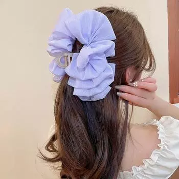 Сетчатый бант, большой коготь для волос, женская девушка, элегантная лента, зажим для волос, женская заколка для хвоста, модная заколка для волос, женские аксессуары для волос чёрный