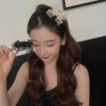 Сетчатый бант, маленький зажим, зажим для края, милая заколка для головы принцессы, женская черная челка, боковая заколка, аксессуары для волос, заколка для волос, головные уборы