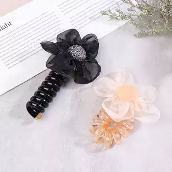 Сетчатый цветочный дизайн, эластичная повязка на голову с хвостиком, резиновая повязка на голову, резинка для волос, телефонный шнур, аксессуары для волос, женская повязка на голову чёрный