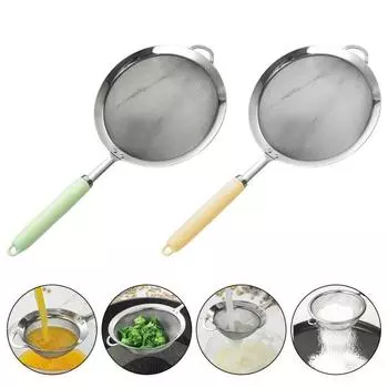 Сетчатый фильтр из нержавеющей стали 304, эргономичная ручка, мелкоячеистый фильтр, ложка, проволочный просеиватель для муки, металлический дуршлаг, скиммер, кухонные принадлежности XS зелёный