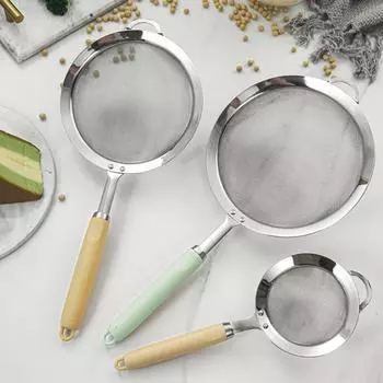 Сетчатый фильтр из нержавеющей стали 304, эргономичная ручка, мелкоячеистый фильтр, ложка, проволочный просеиватель для муки, металлический дуршлаг, скиммер, кухонные принадлежности XS зелёный
