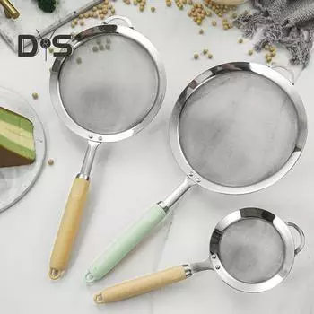 Сетчатый фильтр из нержавеющей стали 304, эргономичная ручка, мелкоячеистый фильтр, ложка, проволочный просеиватель для муки, металлический дуршлаг, скиммер, кухонные принадлежности XS зелёный