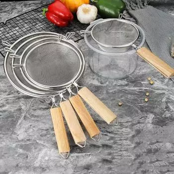 Сетчатый фильтр из нержавеющей стали с деревянной ручкой, мелкоячеистый фильтр, ложка, проволочное сито, металлический дуршлаг, скиммер, кухонные принадлежности 12.5cm