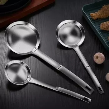 Сетчатый фильтр из нержавеющей стали с длинной ручкой, мелкая сетка, пена для жира, масляный фильтр, ложка, металлическое сито, дуршлаг, скиммер, кухонные принадлежности S
