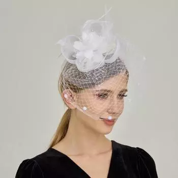 Сетчатый головной убор, цветы, свадебная банкетная шляпа, перьевая повязка на голову белый