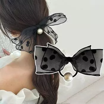 Сетчатый горошек галстук-бабочка повязка на голову женственная повязка на голову темперамент завязанный низкий хвост резинка для волос белый