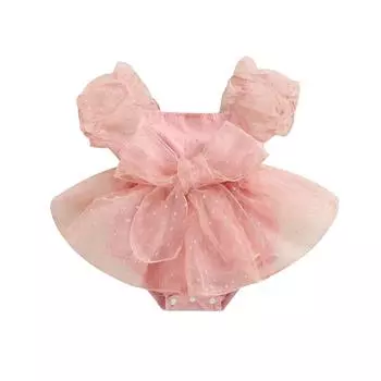 Сетчатый комбинезон для маленьких девочек, милый комбинезон с короткими рукавами и бантом, летняя одежда для малышей 0-3 Months синий